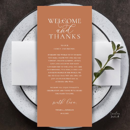 Modern Classy Wedding Reception Thank You Card Programm
