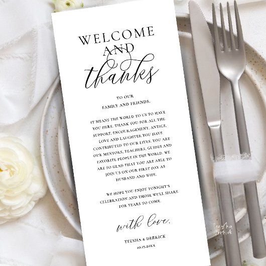 Modern Classy Wedding Reception Thank You Card Programm