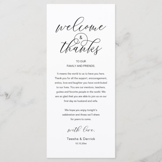 Modern Classy Wedding Reception Thank You Card Programm (Vorderseite)