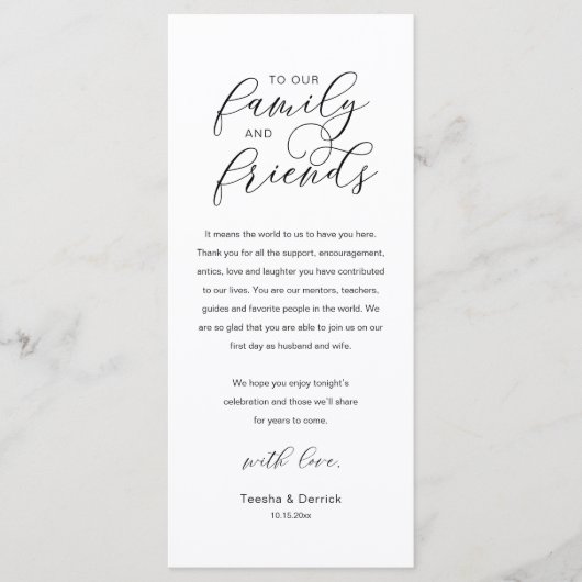 Modern Classy Wedding Reception Thank You Card Programm (Vorderseite)