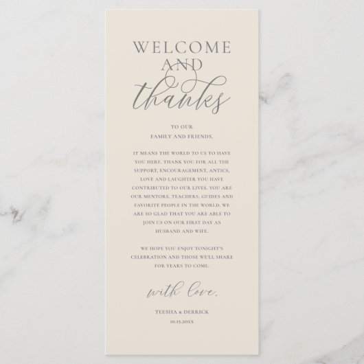 Modern Classy Wedding Reception Thank You Card Programm (Vorderseite)