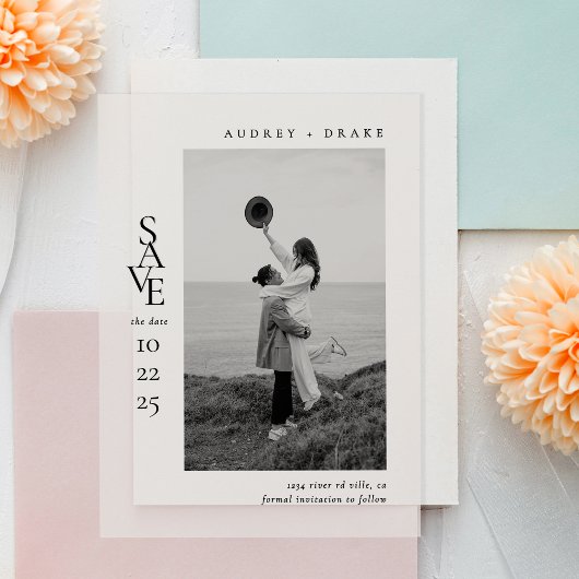 Modern Clean Black and White Photo Wedding Pergament Einladungen