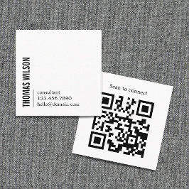 Modern Clean Bold Black White Consultant QR code Quadratische Visitenkarte
