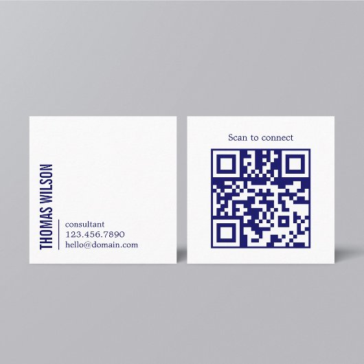 Modern Clean Bold Blue White Consultant QR code Quadratische Visitenkarte