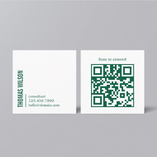 Modern Clean Bold Green White Consultant QR code Quadratische Visitenkarte