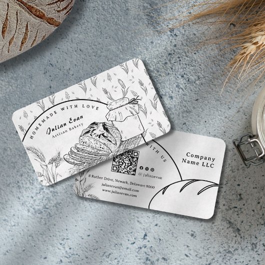 Modern Clean Hand Sketch Sourdough Homemade Bread Visitenkarte