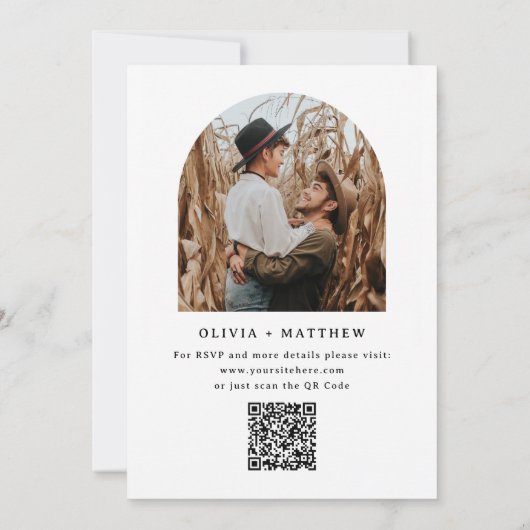 Modern Clean Minimalist Wedding | Photo + QR Code Einladung (Rückseite)