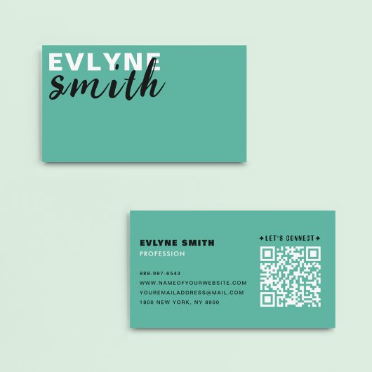 Modern Clean Pastel Blue QR Code Typografie Script Visitenkarte