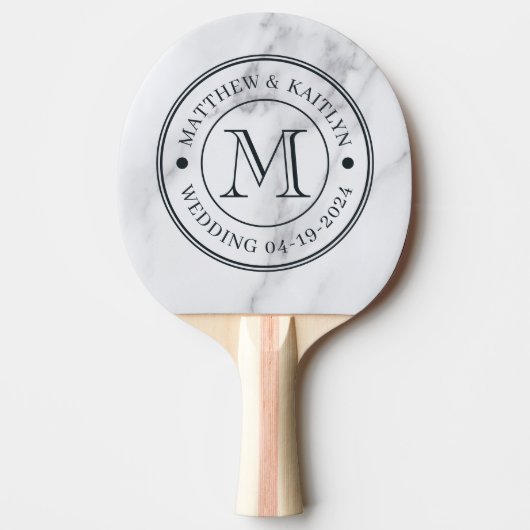 Modern Clean White Marble Wedding Monogram Tischtennis Schläger (Vorderseite)