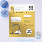 Modern Cleaning Cleaner Service Logo Gold QR Code Flyer (Einzeln)
