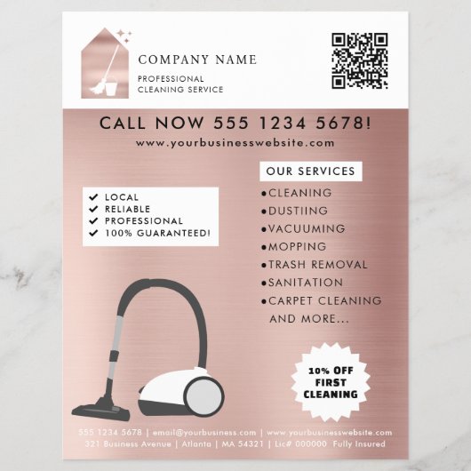 Modern Cleaning Cleaner Service Logo Rose Gold Flyer (Vorne)