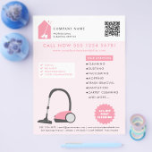 Modern Cleaning Cleaner Services Logo Pink QR Code Flyer (Einzeln)