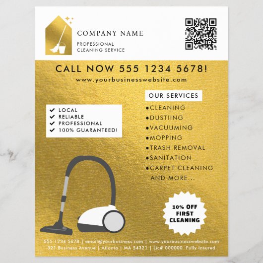 Modern Cleaning Reinigungsdienst Logo Gold QR Code Flyer (Vorne)