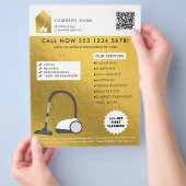 Modern Cleaning Reinigungsdienst Logo Gold QR Code Flyer (Hand)