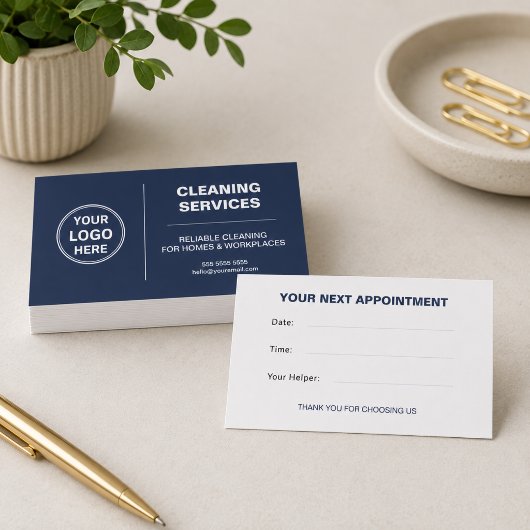 Modern Cleaning Services Logo Navy Blau Terminkarte