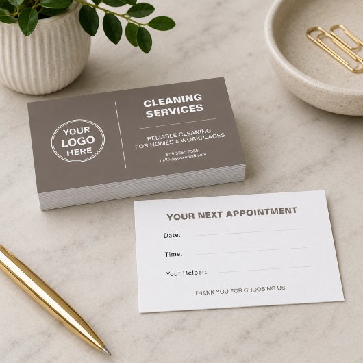 Modern Cleaning Services Logo Taupe Terminkarte