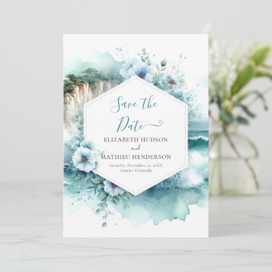 Modern Cliff Nautical Wedding Save The Date (Stehend Vorderseite)