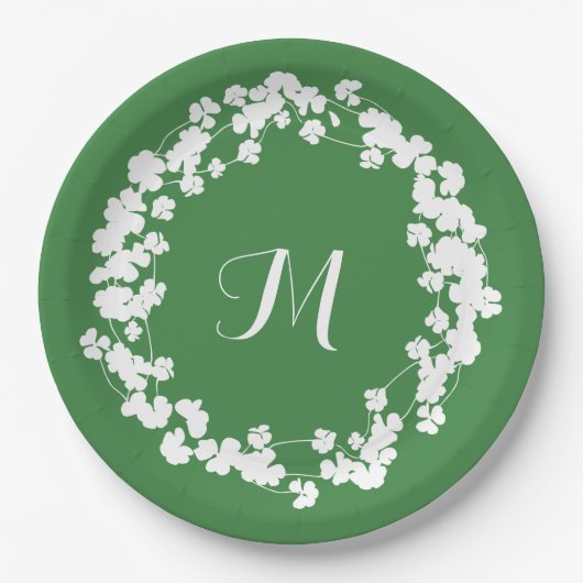 Modern Clover Blätter Wreath St Patricks Monogram Pappteller (Vorderseite)