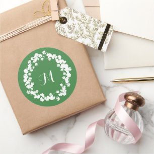 Modern Clover Blätter Wreath St Patricks Monogram Runder Aufkleber