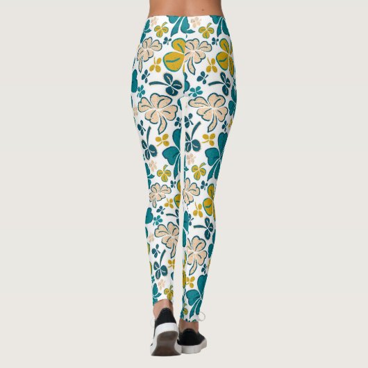 Modern Clover Kleeblatt Pattern St Patrick`s Day Leggings (Rückseite)