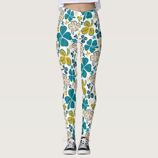 Modern Clover Kleeblatt Pattern St Patrick`s Day Leggings (Vorderseite)