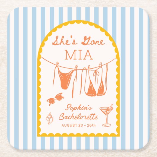Modern Coastal Bachelorette Party Paper Coasters Rechteckiger Pappuntersetzer (Vorderseite)