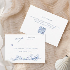 Modern Coastal Chic Blue QR Code Wedding RSVP Karte