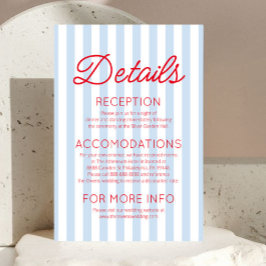 Modern Coastal Red Blue Stripes Wedding Details Begleitkarte