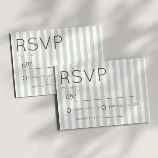 Modern Coastal Sage Green Stripes Wedding RSVP Karte