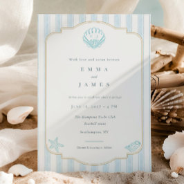 Modern Coastal Seashell Nautical Striped Wedding Einladung