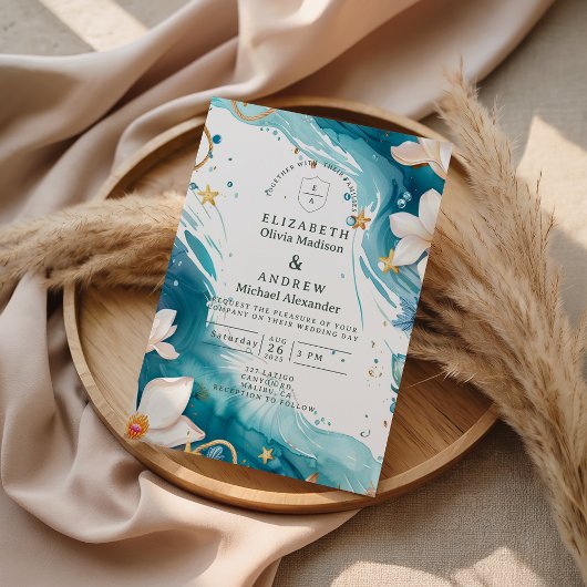Modern Coastal Seashell Watercolor Wedding Einladung