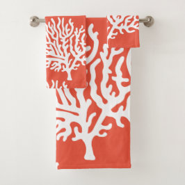 Modern Coastal White Sea Corals & Coral Pink Badhandtuch Set