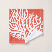 Modern Coastal White Sea Corals & Coral Pink Badhandtuch Set (Waschlappen)