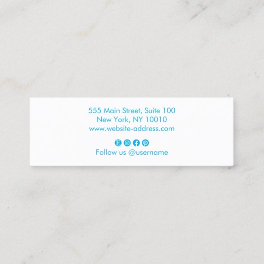 Modern Cobalt Blue Bold Script Mini Visitenkarte (Rückseite)