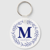 Modern Cobalt Blue Personalisiert Monogram Schlüsselanhänger (Vorderseite)