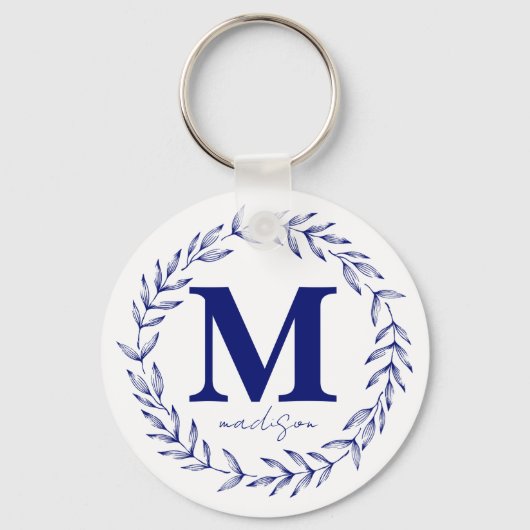 Modern Cobalt Blue Personalisiert Monogram Schlüsselanhänger (Vorderseite)
