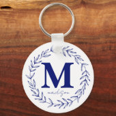 Modern Cobalt Blue Personalisiert Monogram Schlüsselanhänger (Vorderseite)