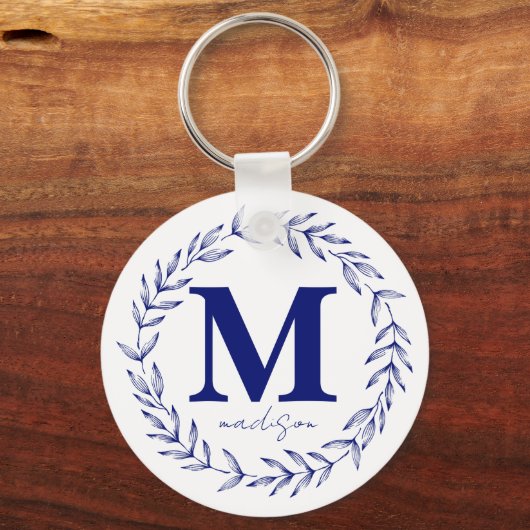 Modern Cobalt Blue Personalisiert Monogram Schlüsselanhänger (Vorderseite)