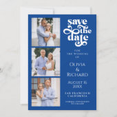 Modern Cobalt Blue Photo Collage Wedding Save The Date (Vorderseite)