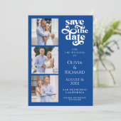 Modern Cobalt Blue Photo Collage Wedding Save The Date (Stehend Vorderseite)