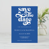 Modern Cobalt Blue Retro Typography Wedding Save The Date (Stehend Vorderseite)