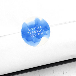 Modern Cobalt Blue Watercolor Blot Runder Aufkleber