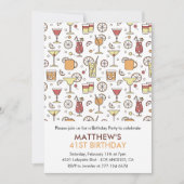 Modern Cocktail Champagne 41. Geburtstag Einladung (Vorderseite)