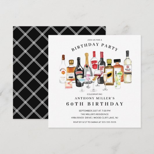 Modern Cocktail Geburtstagsparty Einladung (Vorne/Hinten)