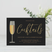 Modern Cocktail Party Script Black Gold Einladung (Stehend Vorderseite)