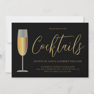 Modern Cocktail Party Script Black Gold Einladung