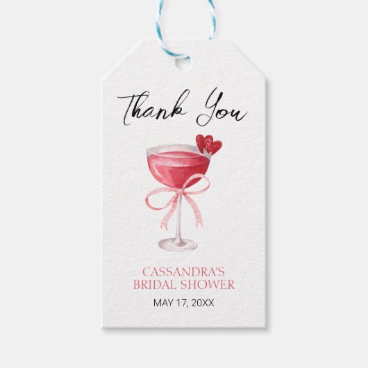 Modern Cocktail Pink Bow Brautparty Vielen Dank Geschenkanhänger (Vorderseite)