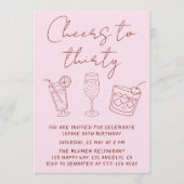 Modern Cocktail Pink Cheers to Thirty Birthday Einladung (Vorderseite)
