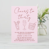Modern Cocktail Pink Cheers to Thirty Birthday  Einladung (Stehend Vorderseite)