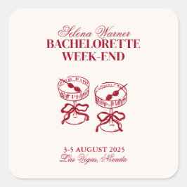 Modern Cocktails Bachelorette Wochenende Quadratischer Aufkleber